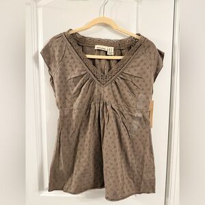 DKNY Jeans Crochet Trim Babydoll Top – 2000s Boho Chic Vibe (Medium)